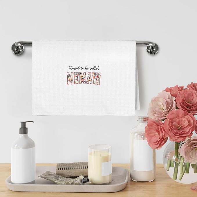 Blessed to be Called Memaw Gifts for Grandma from Grandkids, Mothers Day Christmas Birthday Kitchen Gifts for Memaw, Grandma Floral Kitchen Dish Hand Tea Towels Gift for Bathroom, 16x24Inch