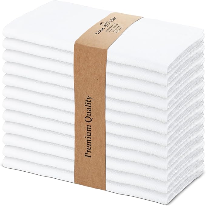 Urban Villa Cloth Napkins White Dinner Napkins Set of 10(20x20)100% Cotton Absorbent Washable Durable Reusable Cloth Napkins Ideal for Hotel Collection Farmhouse Party Thanksgiving Fall Dinner Napkins