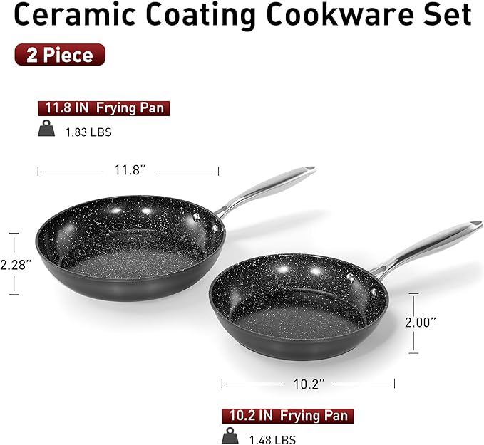 MAISON ARTS Hard Anodized Nonstick Frying Pans Set 2 Piece, 10" and 12" Ceramic Coating Skillets