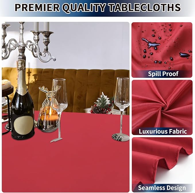 PureFit 6 Pack Rectangle Red Table Cloths 60 x 126 Inch for 6Ft Tables, Stain and Wrinkle Resistant Table Linens for Home Use, Wedding, Party, Banquet and Camping