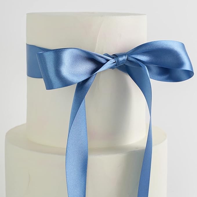 MEEDEE Smoke Blue Satin Ribbon 1-1/2 Inch Dusty Blue Ribbon Lux Double Faced Satin Ribbons by 50 Yards Polyester Satin Ribbons for Crafts, Weddings, Flower Bouquet, Holiday Decorating