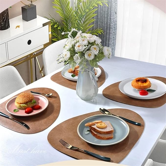 Vintage PU Dining Table Place Mat Set of 1/4/6 Shaped Faux Leather Triangle Pad Tableware Mat Coaster for Kitchen Decor(CO Chocolate,1 Set)
