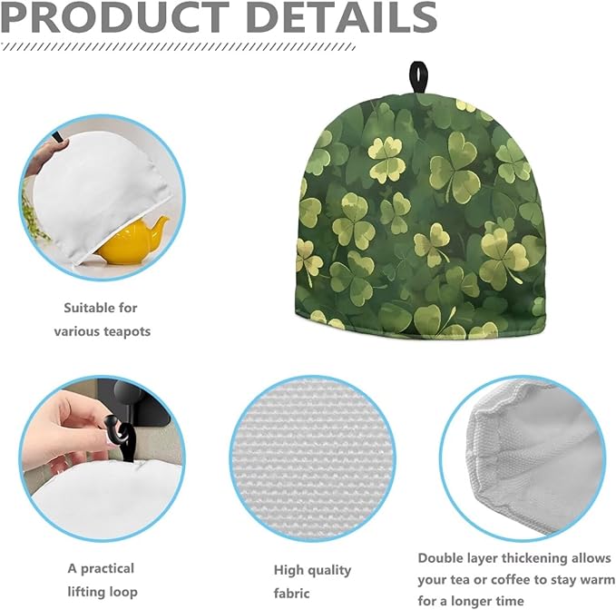 Lucky Shamrock Tea Cozy for Teapot Insulated Spider Tea Cozies Covers Soft & Washable Green Teapot Insulation Cover Small Breakfast Warmer
