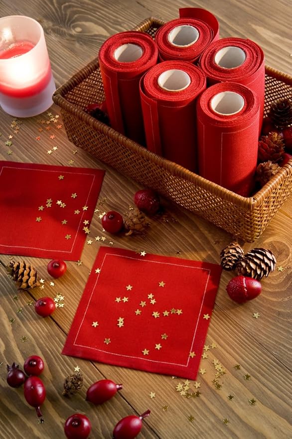 MY DRAP Cocktail Napkins, Reusable Cotton Napkins Roll 4.5 x 4.5 in (100 Napkins, Lipstick Red)