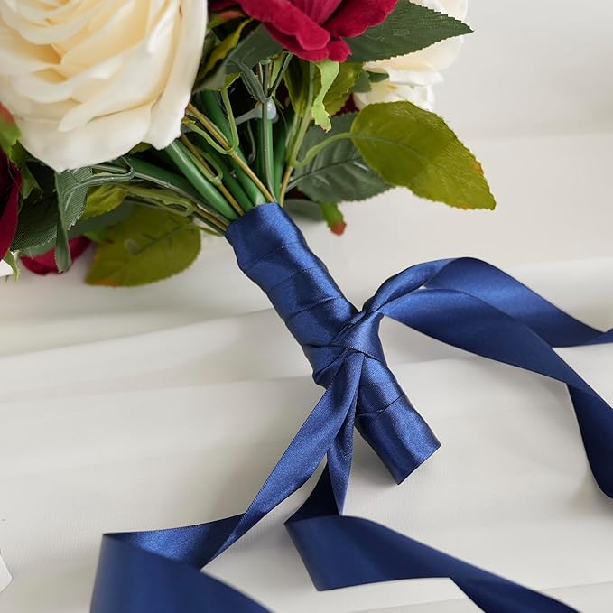 MEEDEE Navy Ribbon 1 Inch Navy Blue Satin Ribbon Lux Double Faced Satin Ribbons by 50 Yards Polyester Blue Wrapping Ribbons for Crafts, Weddings, Flower Bouquet, Holiday Decorating
