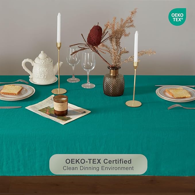 TOSMO 100% French Linen Rectangle Tablecloth, 84LX60W Prewashed Natural Linen Table Cloth for Farmhouse Dining, Buffet Parties, Picnic, Events, Weddings & Restaurants