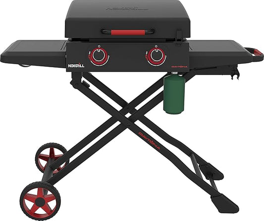 Nexgrill Daytona 2-Burner Propane Flat Top Grill with Foldable Cart – Portable Outdoor Griddle Gas Grill for Camping & Tailgating – 20000 BTUs, 335 SQ. In. Grill for Burgers, BBQ & More - 720-1075B