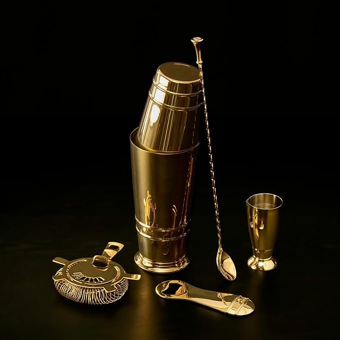 Crafthouse Signature Collection Stainless Steel Gold Bartender Essentials Kit (Set of 5), Gold