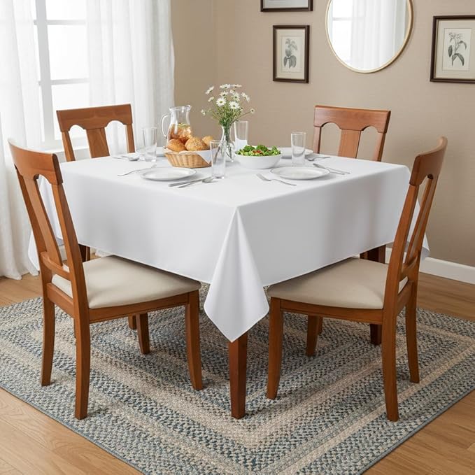 sancua White Square Tablecloths 54x54 Inch, 2 Pack - Fabric Table Cloth for Square or Round Tables, Washable Polyester Table Cover for Dinner, Holiday Party, Decorative Display Tables
