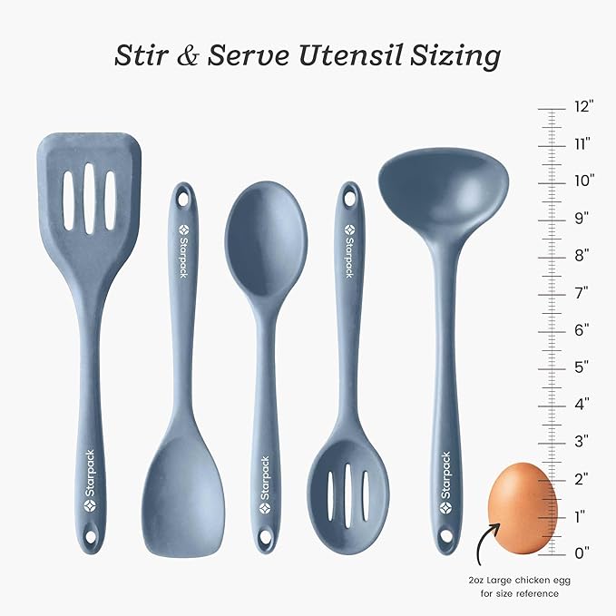Starpack 'Stir & Serve' Silicone Cooking Utensils Set (5 Pcs) - 10.5" - Kitchen Utensil Set Heat Resistant to 600°F - Kitchen Utensils for Nonstick Cookware - Silicone Utensil Set for Mixing & Cooking