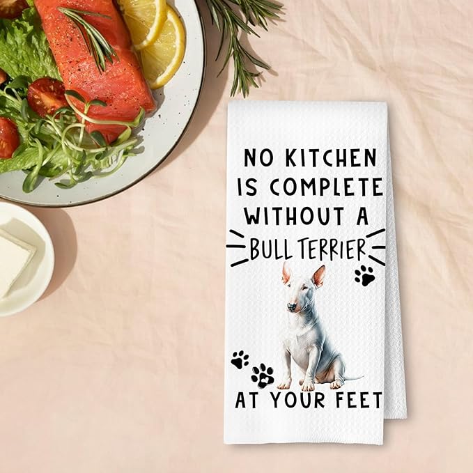 Bull Terrier Waffle Funny Dog Kitchen Towels - Bull Terrier Waffle Weave Dish Towels,A Kitchen is Not Complete Dish Towel for Home Bathroom Decor,Dog Lovers Gift,16×24 Inch