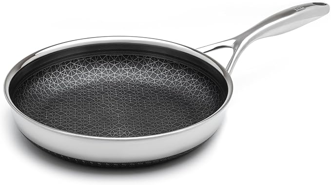 LIVWELL DiamondClad 10-Inch Hybrid Nonstick Fry Pan - Kitchen Gift - Frying Pan Stainless Steel Cookware Set with Tempered Glass Lids - Dishwasher Safe, PFOA-free Cookware - Silver/Black