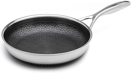 LIVWELL DiamondClad 10-Inch Hybrid Nonstick Fry Pan - Kitchen Gift - Frying Pan Stainless Steel Cookware Set with Tempered Glass Lids - Dishwasher Safe, PFOA-free Cookware - Silver/Black