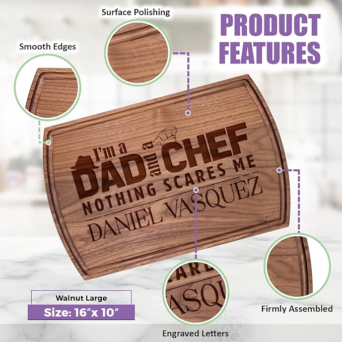 Personalized Christmas Gift for Men, Personalized Wooden Grilling Board – Custom BBQ Gift for Men: Dad, Husband, Grandpa, Father-in-Law or Him – Birthday, Anniversary, The Grillfather