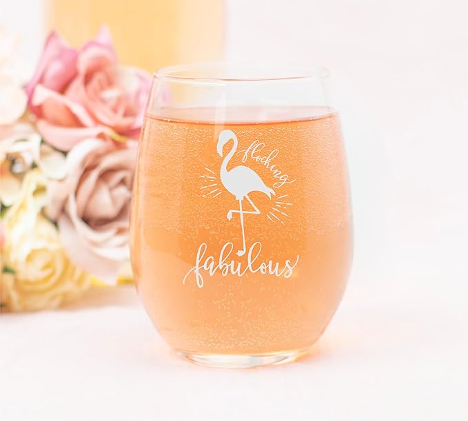 C M Flocking Fabulous Flamingo Stemless Wine Glass - 17 oz. - 1 Piece - Flamingo Gift for Men and Women (Style F1)