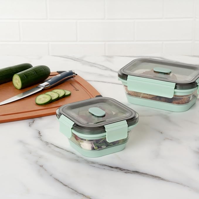 Restaurantware-Fresh Hero 17 Ounce Storage Containers, 20 Durable Airtight Food Containers - Microwavable, Freezable, Green Plastic Collapsible Container, Dishwashable, With Vented Lids