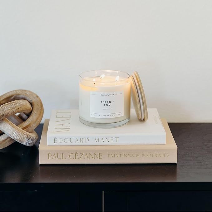 Calyan Wax Co. Aspen & Fog 3 Wick Scented Candle - 43 Hour Burn - Luxury 3 Wick Soy Candles - Non Toxic Soy Wax Candles - Long Lasting Large Glass Jar Candle for Home - 14.9oz