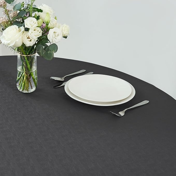 maxmill Round Linen Looking Textured Tablecloth Spill-Proof Wrinkle Free Soft Jacquard Table Cloth for Circular Table Cover, for Dining Room Buffet Banquet Parties Holiday Dinner, 70 Inch Charcoal
