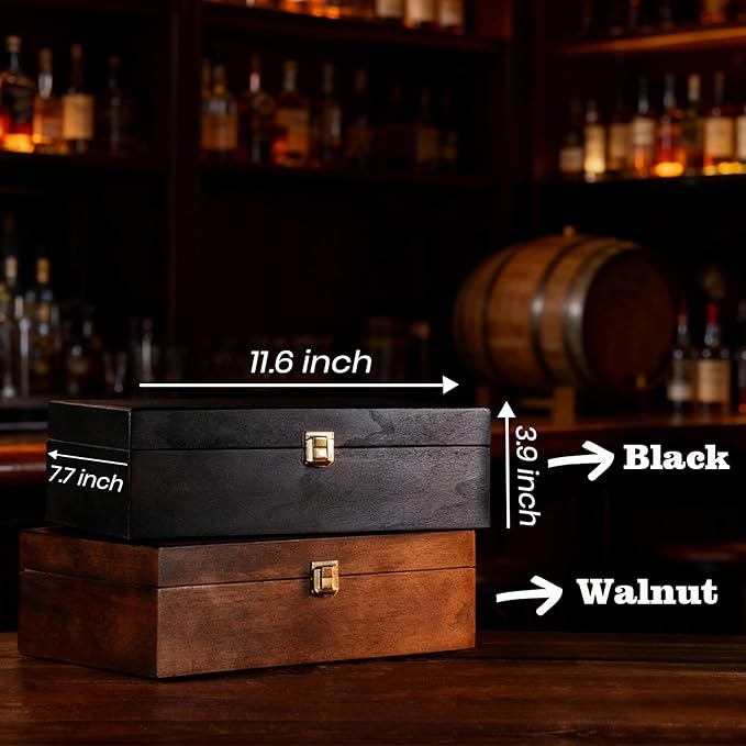 Personalized Whiskey Decanter (27 oz) & Glass Gift Set – Engraved 4 Bourbon Glass & 8 Stones & 4 Wooden Coaster with Wooden gift Box,Old Fashioned Cocktail Glass, Groomsmen & Father’s Day Gift