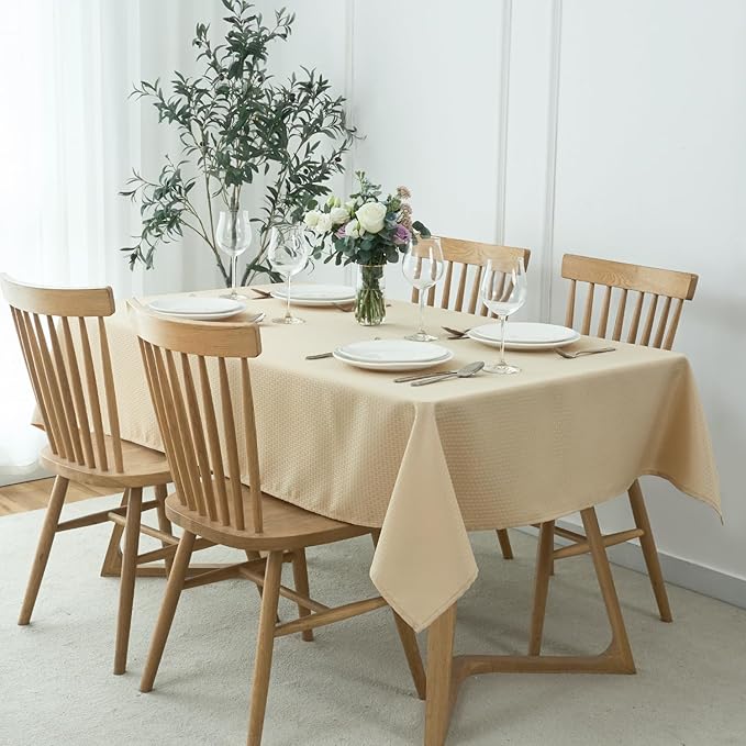 maxmill Weaved Texture Tablecloth Water Resistance Antiwrinkle Spillproof Soft Washable Table Cloth for Dining Room, Buffet Banquet Parties Holiday Dinner, Rectangular 60 x 108 Inch, Natural