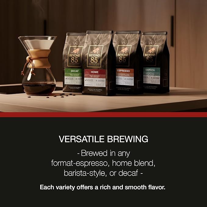 BEYOND 85 COFFEE, Home, Colombian Coffee, Premium Quality, Medium Roast, Sweet Notes & Floral Aroma, Whole Bean, 12 OZ