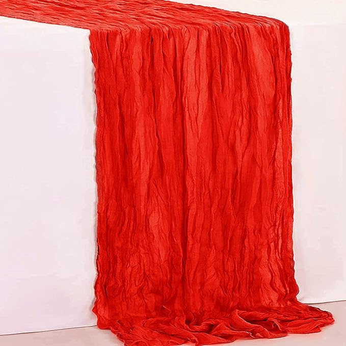 6 Pack Red Cheesecloth Table Runner 35x120 Inch 10Ft Rustic Gauze Cheese Cloth Table Runner Sheer Cheesecloth Table Runners for Wedding Party Bridal Shower Decoration