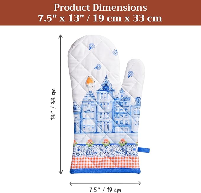 Maison d' Hermine Oven Gloves 100% Cotton Oven Mitt 7" x 13" with Loop Heat Resistant, BBQ, Cooking Gloves, Baking, Grilling, Kitchen, Handling Hot Pans Spring/Summer (Pack of 1, Amsterdam Canals)