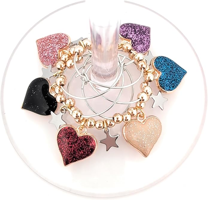 Pixie Easter Wine Charms, Gifts, Wine Charms for All Holidays and Occasions, Heart Glass Tag Identifies, Party Supplies and Party Favors - 6 piece set