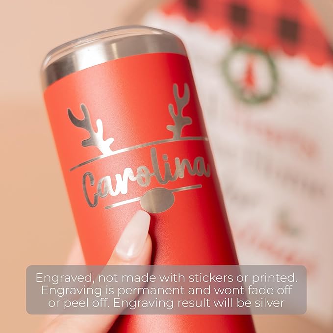 Custom insulated christmas tumbler with lid, personalized 20oz skinny metal powder coated thermo for women men, engraved corporate holiday employee gift thermal cup for coffee & beverages (Christmas)