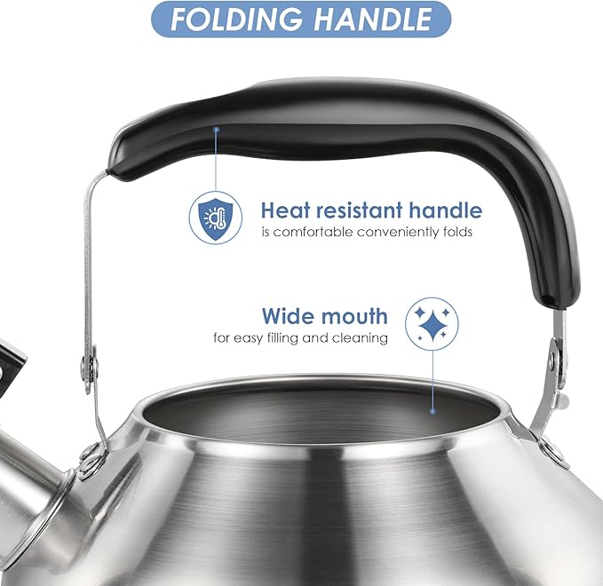 Whistling Tea Kettle for Stove Top,304 Stainless Steel Tea Kettles,4L/4.2QT Tea Kettles for Kitchen,Camping,Traveling,Portable,Fast to Boil
