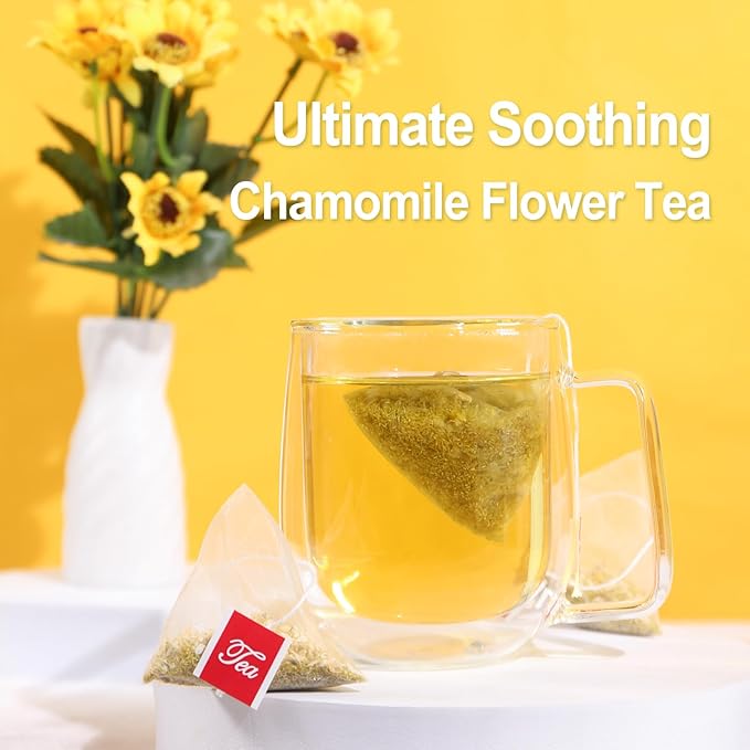 FullChea - Chamomile Tea bags, 50 Teabags, 1.5g/bag - Pure & Natural Chamomile Flower Herbal Tea for Relaxation - Non-GMO - Caffeine-free - Support Digestion & Boost Immune System