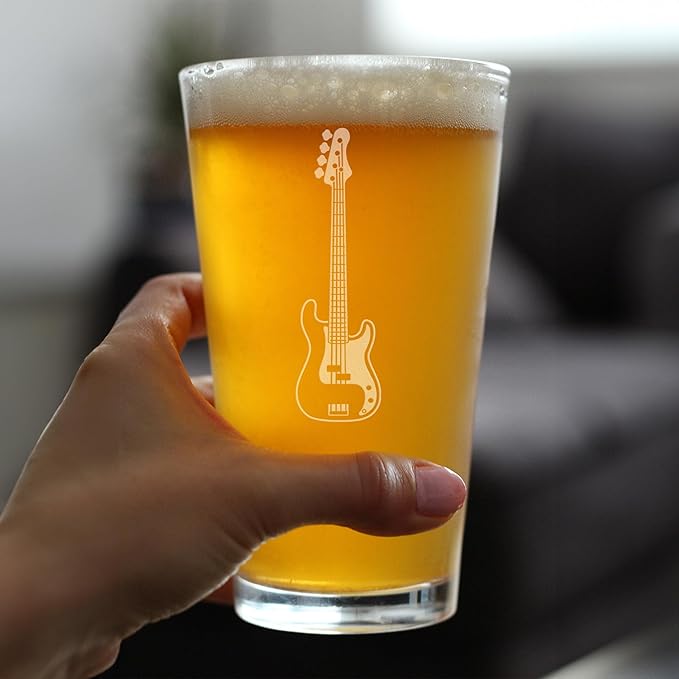 Bevvee Electric Bass Pint Glass for Beer - Music Gifts for Bass Players, Teachers and Musical Accessories for Musicians that Play Bass Guitar - Set of 2-16 Oz Glasses