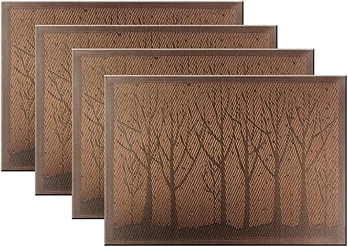 PVC Plastic Table Placemats Woven Non-Slip Table Mat for Home Party Thanksgiving Table Decoration(Tree Grey,30X45CM_4PCS)