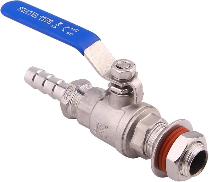 DERNORD 2 Packs 1/2 Inch Weldless Ball Valve Stainless Steel 304 Bulkhead For Home Brew Kettle (1/2" NPT to 1/2" Barb Hose)