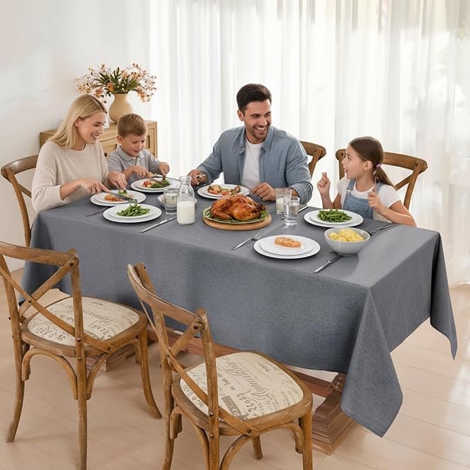 Faux Linen Tablecloths for Rectangle Tables, 2 Pack Burlap Textured Table Cloths Washable Farmhouse Table Cover Water Resistant for Dining, Wedding, Outdoor(Darkgrey, 60"×120")