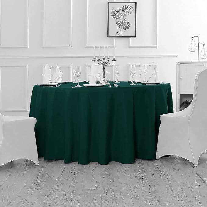 Fokitut 2 Pack Waterproof Round Tablecloth, 90 Inch, Stain Resistant and Wrinkle Polyester Table Cloth, Fabric Table Cover for Kitchen Dining, Wedding, Party, Holiday Dinner-Hunter
