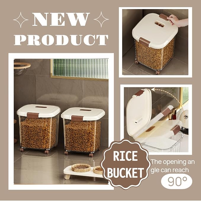 RUIAN 2Pcs Rice Storage Container 33Pound,55Pound Dog Food Storage Container with Wheels and Spoon(33bl&55bl)