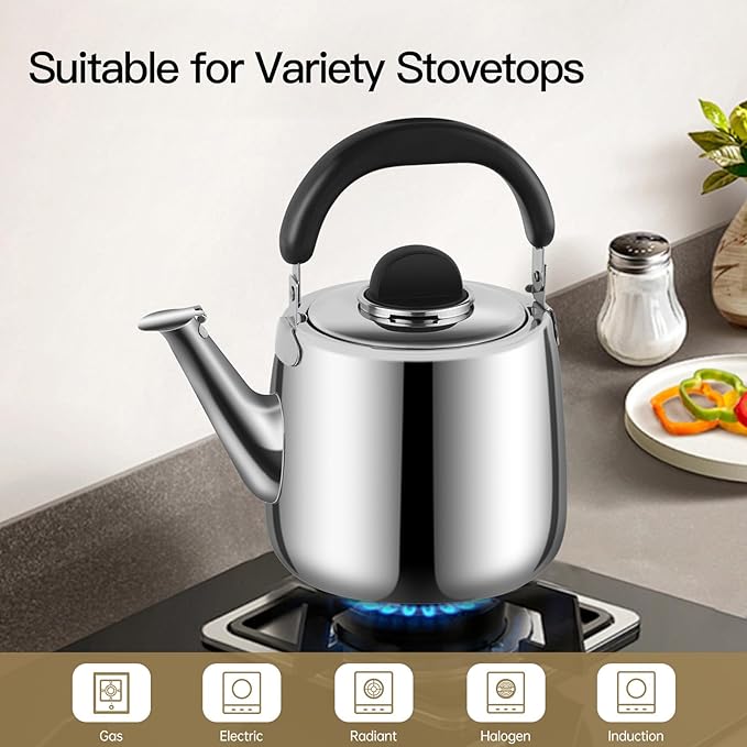 Tea Kettle,Whistling Tea kettle for Stove Top,4 QT Stainless Steel Teapot,Induction Tea Pot for Stovetop (3.8 L,Silver)