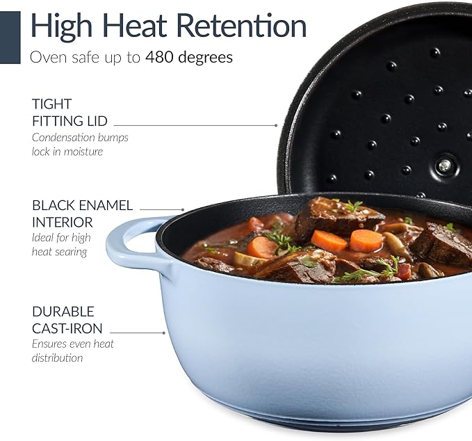 Best Choice Products Non-Stick Pot & Pan Cookware Set, Cast Iron, 2Qt Skillet W/Lid, 10" Grill Or Griddle Pan W/Press, 6Qt Enameled Dutch Oven, Non-toxic, For Cooking & Grilling - Cornflower
