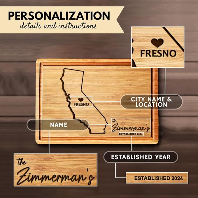 California Cutting Board Personalized Home Gifts, State Wooden Cheese Board, California Themed Housewarming Gifts and Souvenirs, Custom New Home Gifts Destination Cutting Board