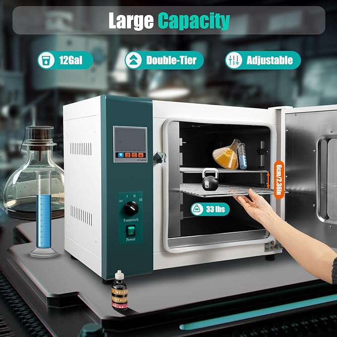 1000W Horizontal Electric Blast Drying Oven, 45L/12Gal Lab Convection Oven, 110V Digital Forced Air Ovens with Intelligent Temperature Control for Industrial, Lab, School Use