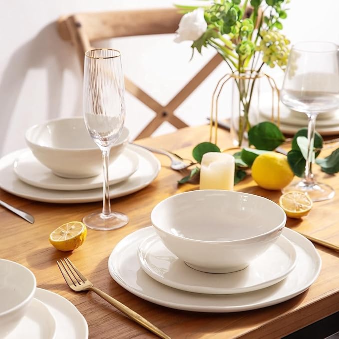 LERATIO Ceramic Dinnerware Sets for 4,Porcelain Plates and Bowls Sets with Wavy Edge,Microwave & Dishwasher & Oven Safe,Light Weight & Scratch Resistant Dishes Sets