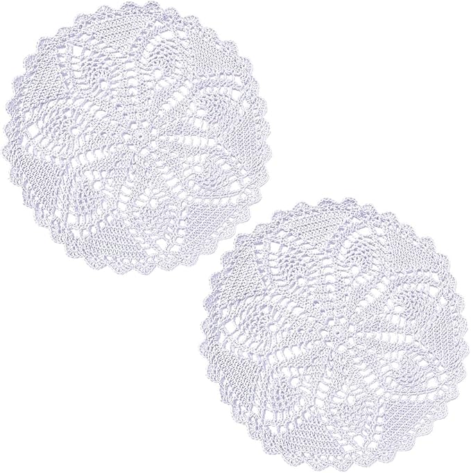 BIBITIME Pineapple Flower Lace Doilies Handmade Crochet Placemats Table Coasters Vintage Wedding Party Decor (White, 11 to 12 inches-2PCS)