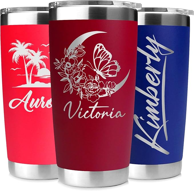 Personalized 20 oz Engraved Tumbler – Custom Name Stainless Steel Insulated Travel Cup, Double-Wall, Keeps Drinks Hot & Cold, Durable Powder-Coated Coffee Mug – Gift for Him, Her, Made in USA.
