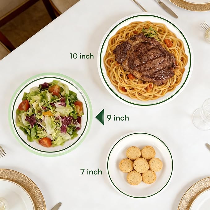 Disposable Plates 9 Inch, 100PCS Paper Plates Bulk with Green Rims, Heavy Duty Paper Plates for Graduation/Retirement Party, Picnic, BBQ, Microwave, Breakfast, Lunch & Dinner