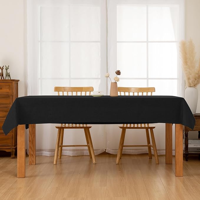 Hiasan Faux Linen Rectangle Tablecloth - Wrinkle and Stain Resistant Washable Table Cloth for Kitchen Dining Room Holiday Table Cover for Party Dinner, Black, 54 x 108 Inch
