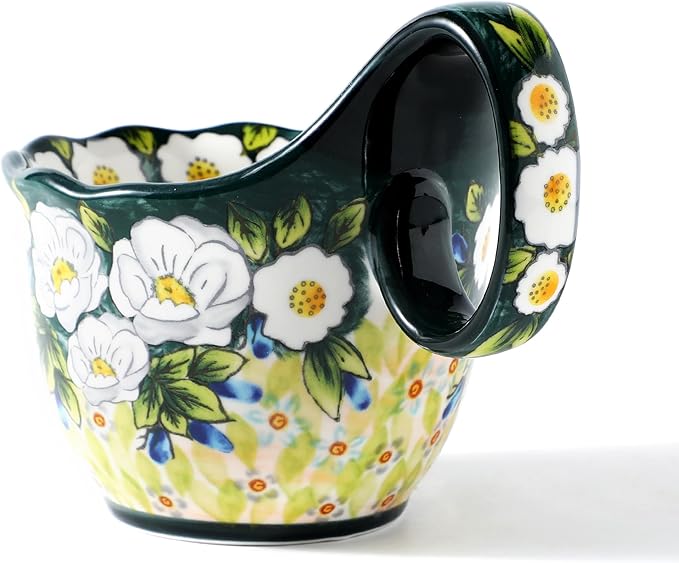 ALMA 2025 Updated 18oz Soup Bowl Microwave Safe,Floral Green Soup Bowl with Loop Handle,Unique Cereal Bowl for Soup,Yogurt,Snack,Chip,Stew,Ice cream-Country Jasmine Theme