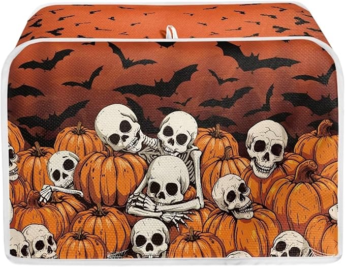 Doojoayie Skull Toaster Cover for Kitchen Decoration Hallowen Theme 2 Slice Bread Machime Cover Dust-proof Protector for Small Appliance