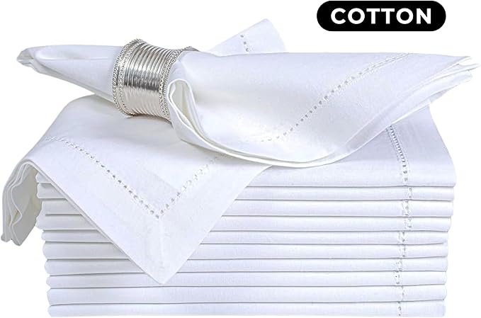 Bedding Craft White Cotton Cloth Dinner Napkins Set of 72 – 18x18 Hemstitched with Mitered Corners – Elegant Machine Washable Fabric Napkins for Weddings, Banquets & Events