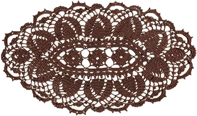 BIBITIME Lace Tablecloth Doily Handmade Crochet Placemat Women Vase Mat Kitchen Table Runner (2PCS- 12 x 22 in, Coffee)